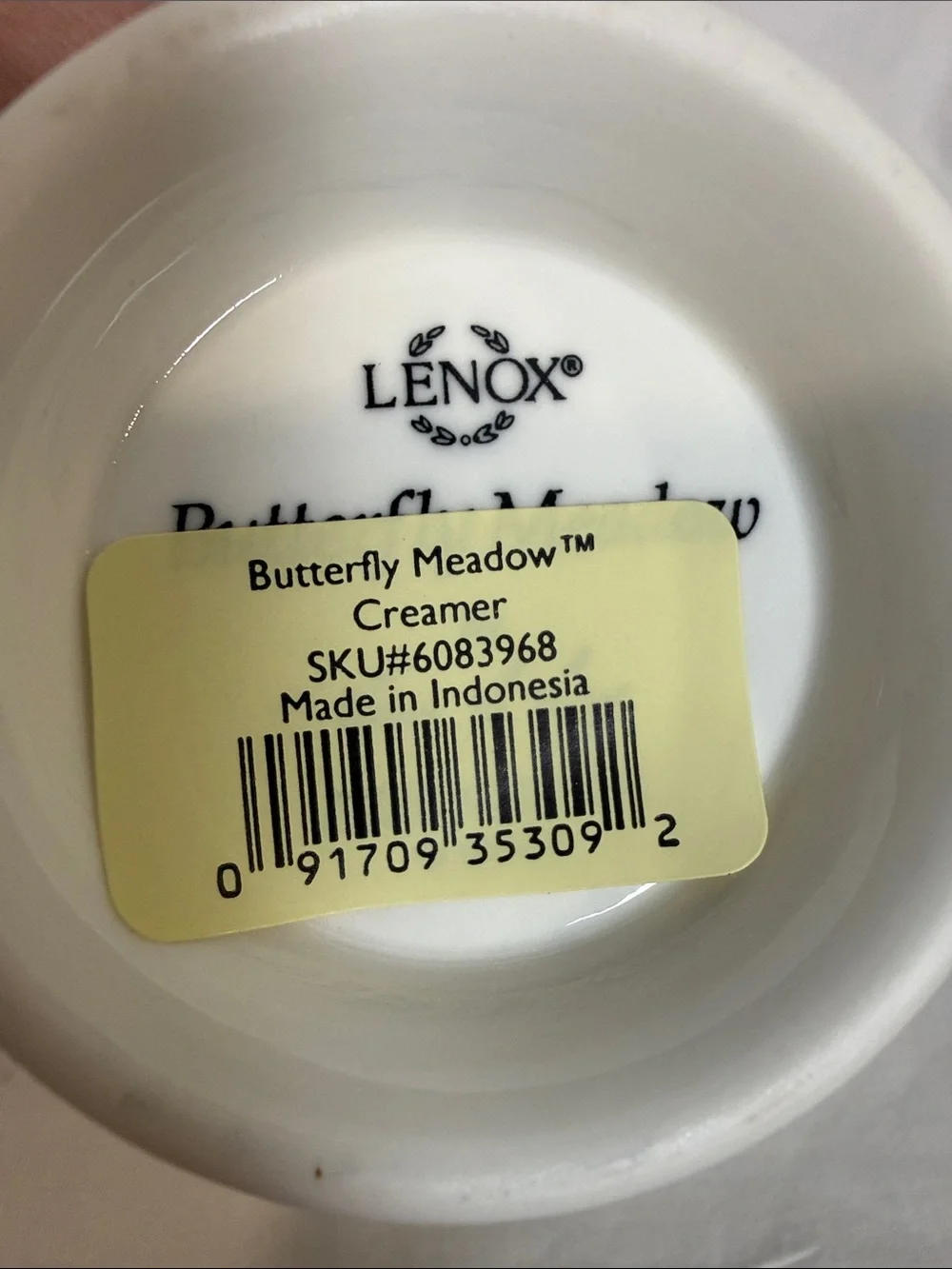 Lenox Butterfly Meadow Porcelain Creamer in White with Yellow and Pink